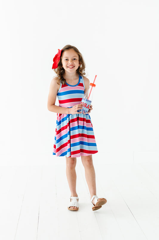 PREORDER Racerback Twirly Dress in Red and Blue Stripe