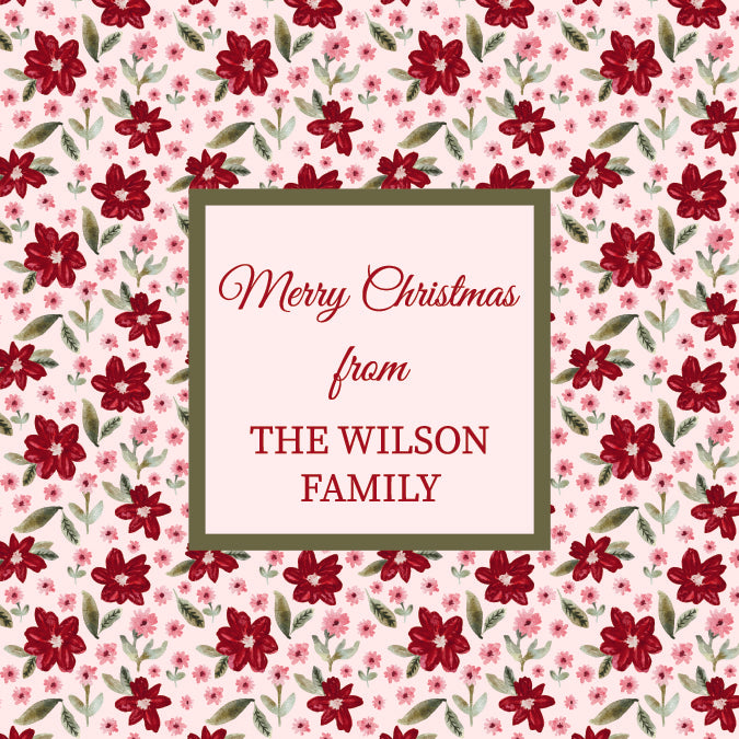 Painted Petals Square Merry Christmas Custom Gift Sticker