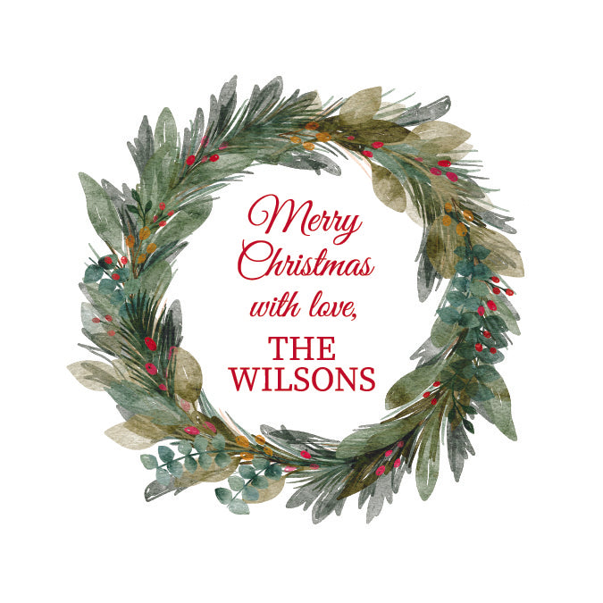 Merry Christmas Wreath Round Custom Gift Sticker