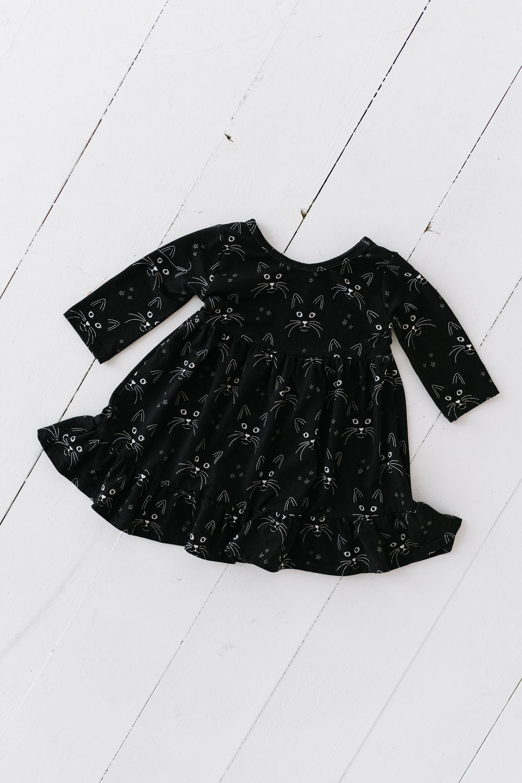 Black Cats Three Quarter Sleeve Ruffle Swing Top