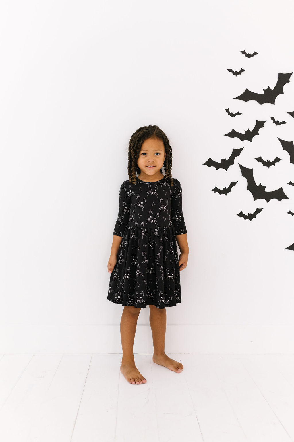 Black Cats Three Quarter Sleeve Twirly Dress