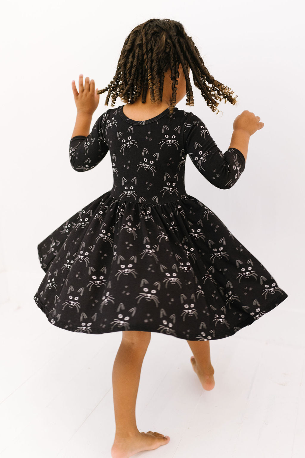 Black Cats Three Quarter Sleeve Twirly Dress