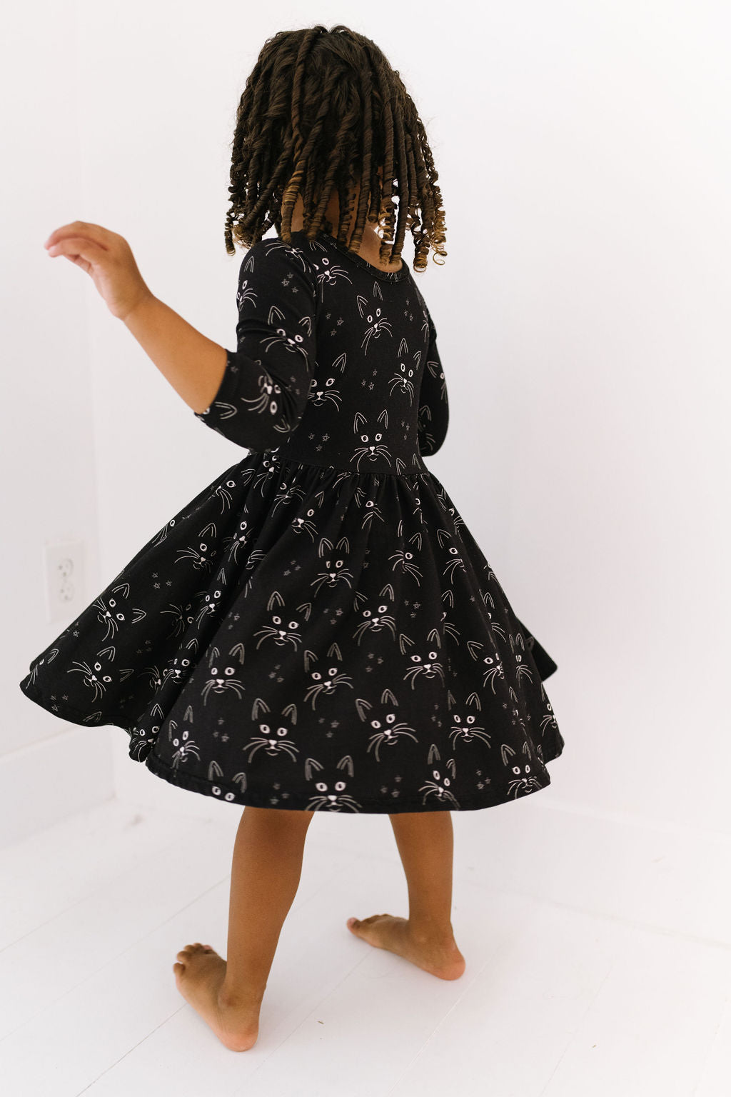 Black Cats Three Quarter Sleeve Twirly Dress