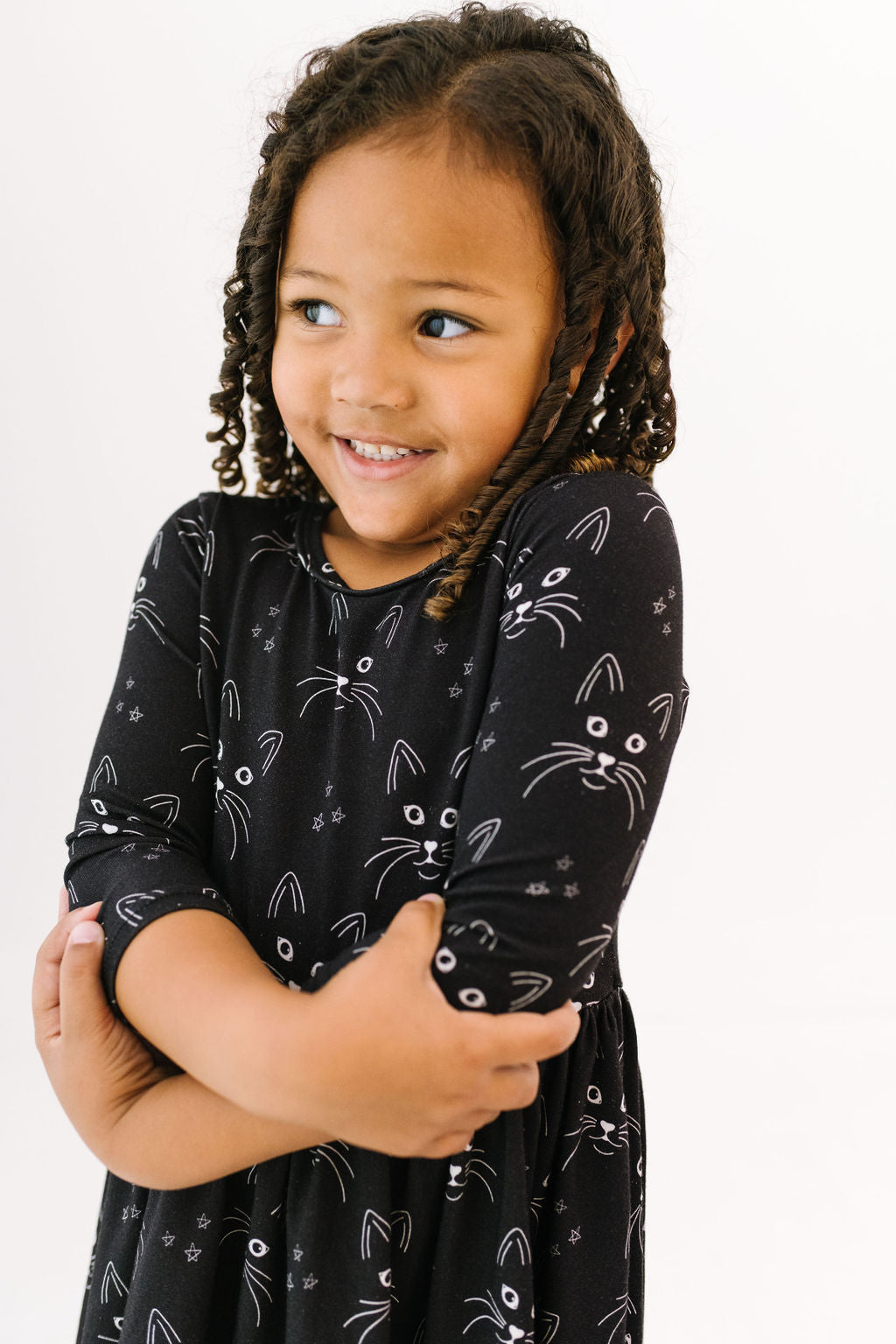 Black Cats Three Quarter Sleeve Twirly Dress
