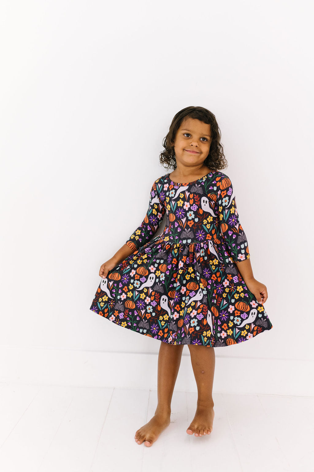 Boo-tiful Garden Three Quarter Sleeve Twirly Dress