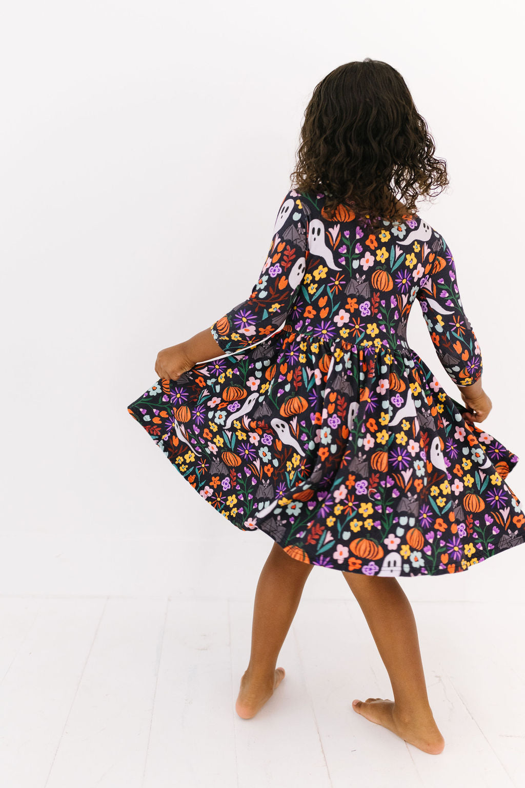Boo-tiful Garden Three Quarter Sleeve Twirly Dress