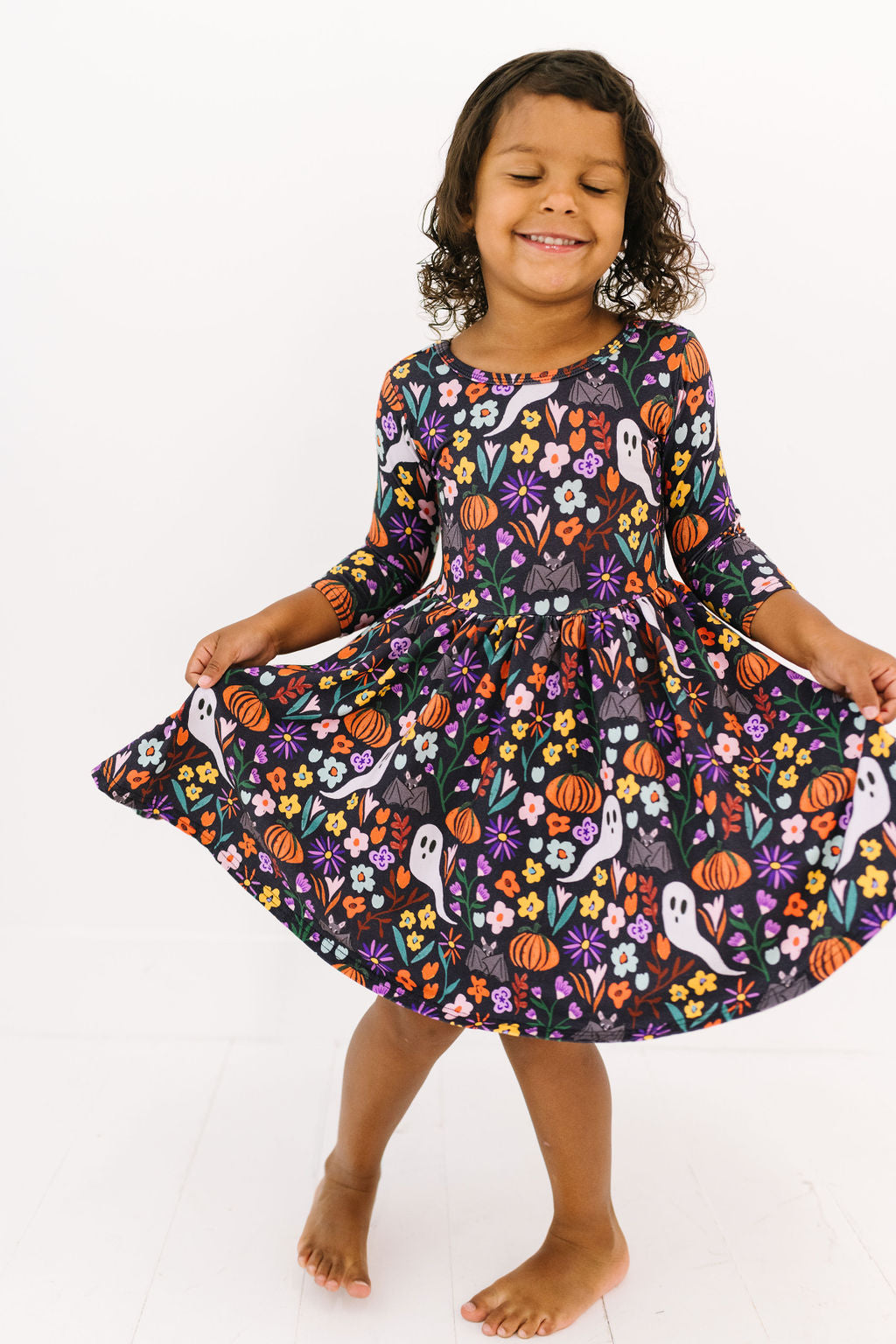 Boo-tiful Garden Three Quarter Sleeve Twirly Dress