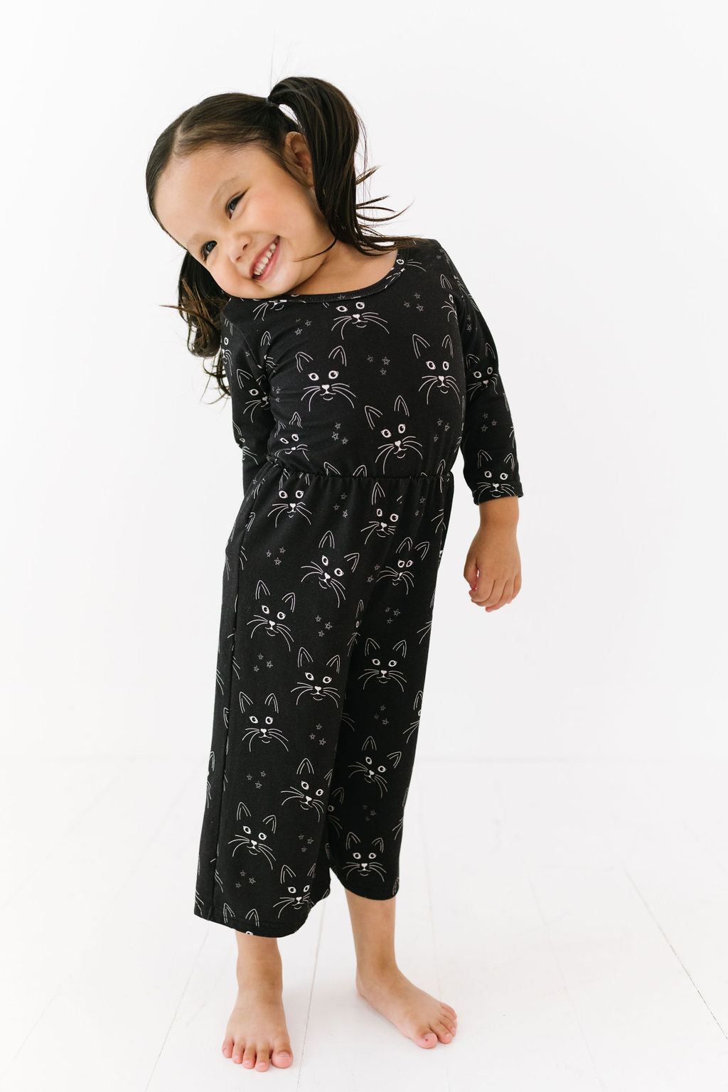 Black Cats Wide Leg Crop Jumpsuit
