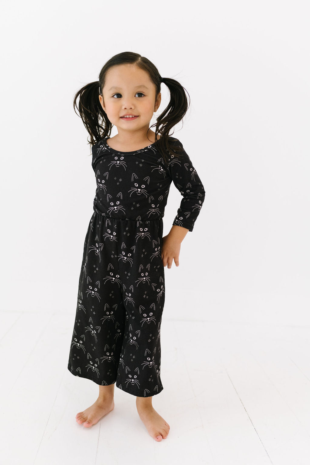 Black Cats Wide Leg Crop Jumpsuit