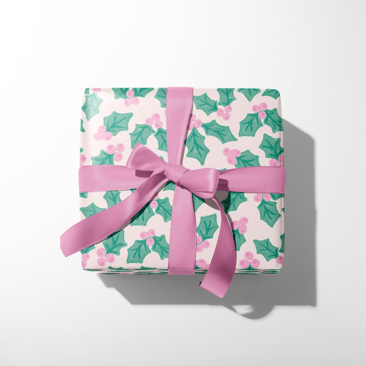 Pink and Mint Holly Wrapping Paper