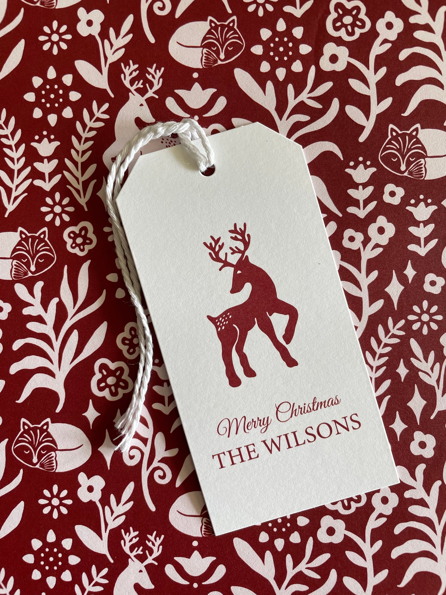 Red Reindeer Folk Floral Snowman Gift Tag