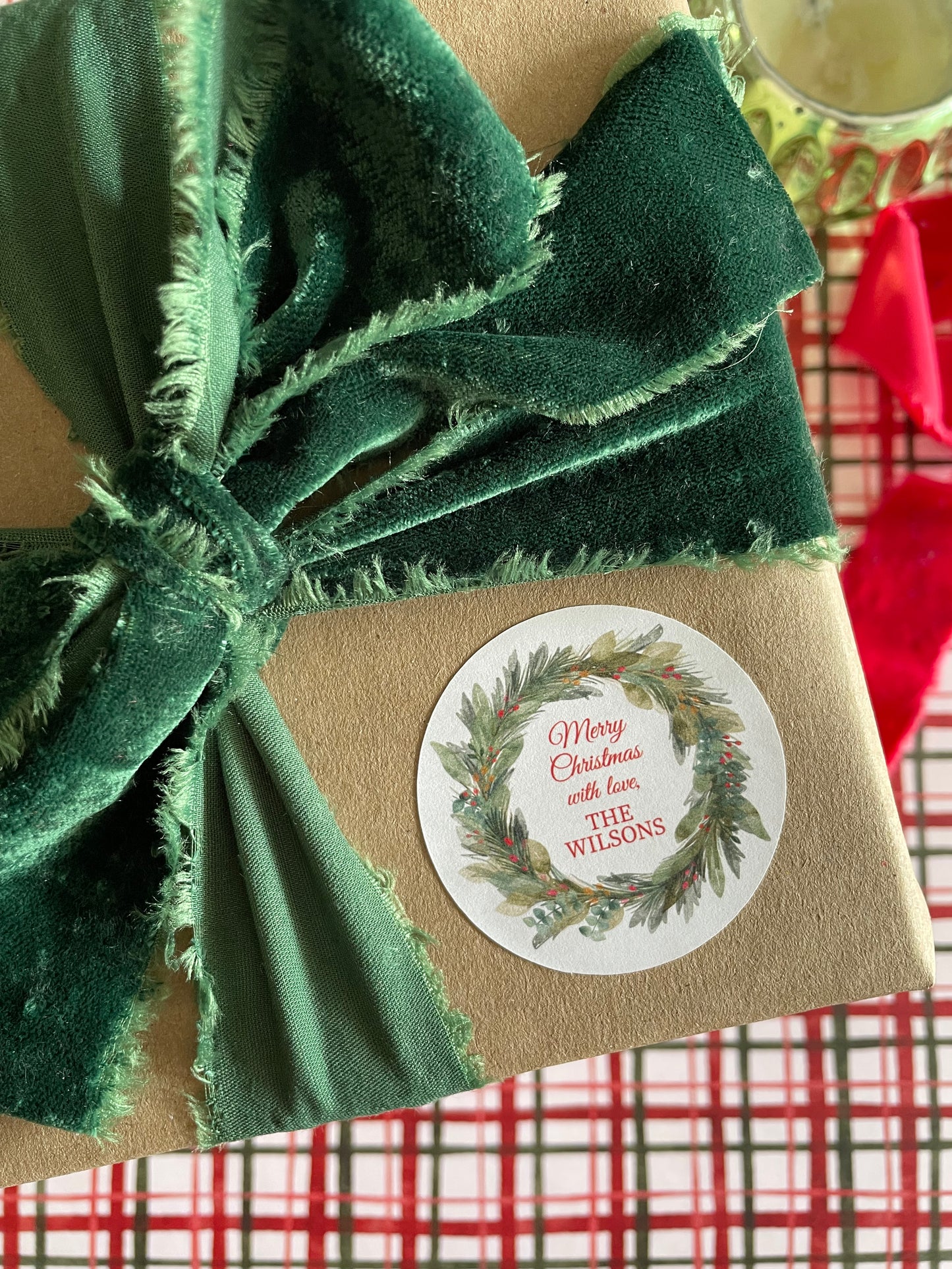 Merry Christmas Wreath Round Custom Gift Sticker