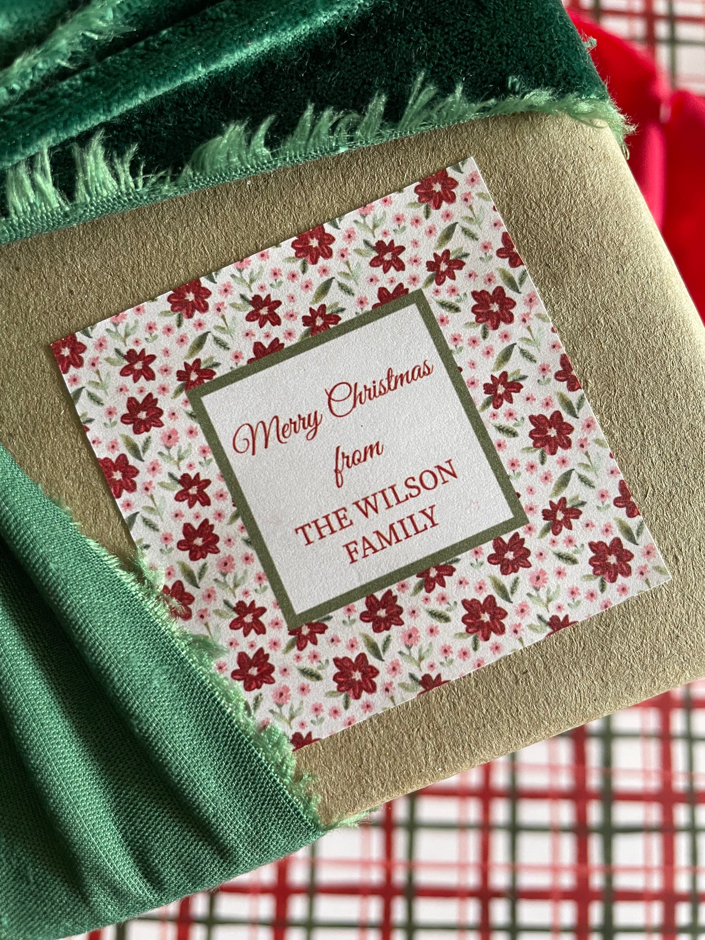 Painted Petals Square Merry Christmas Custom Gift Sticker