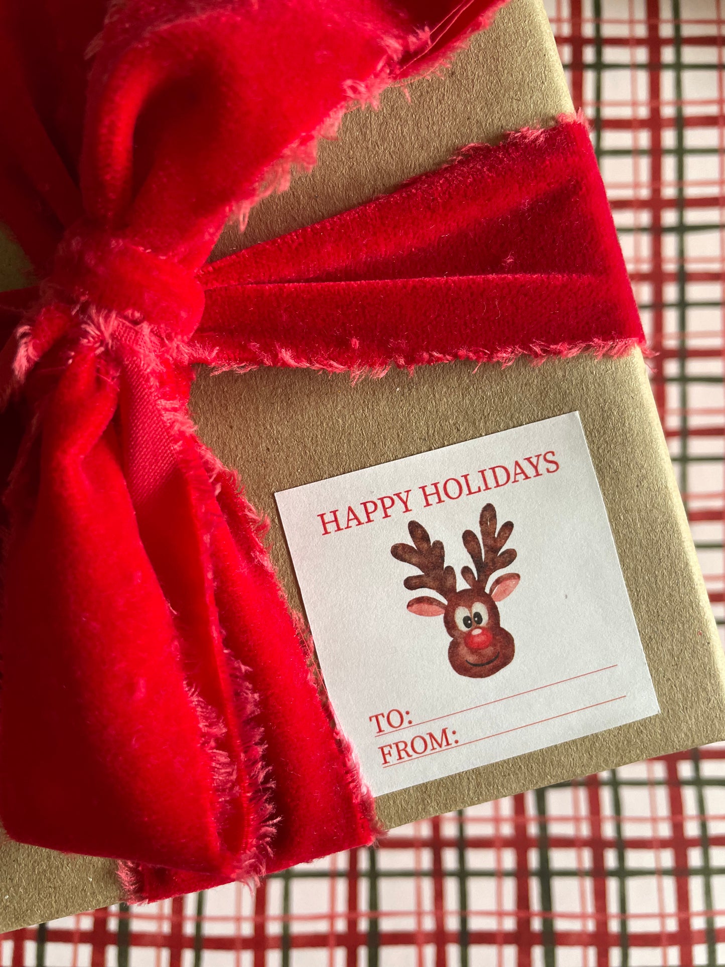 Rudolph Square Happy Holidays "To" and "From" Gift Sticker