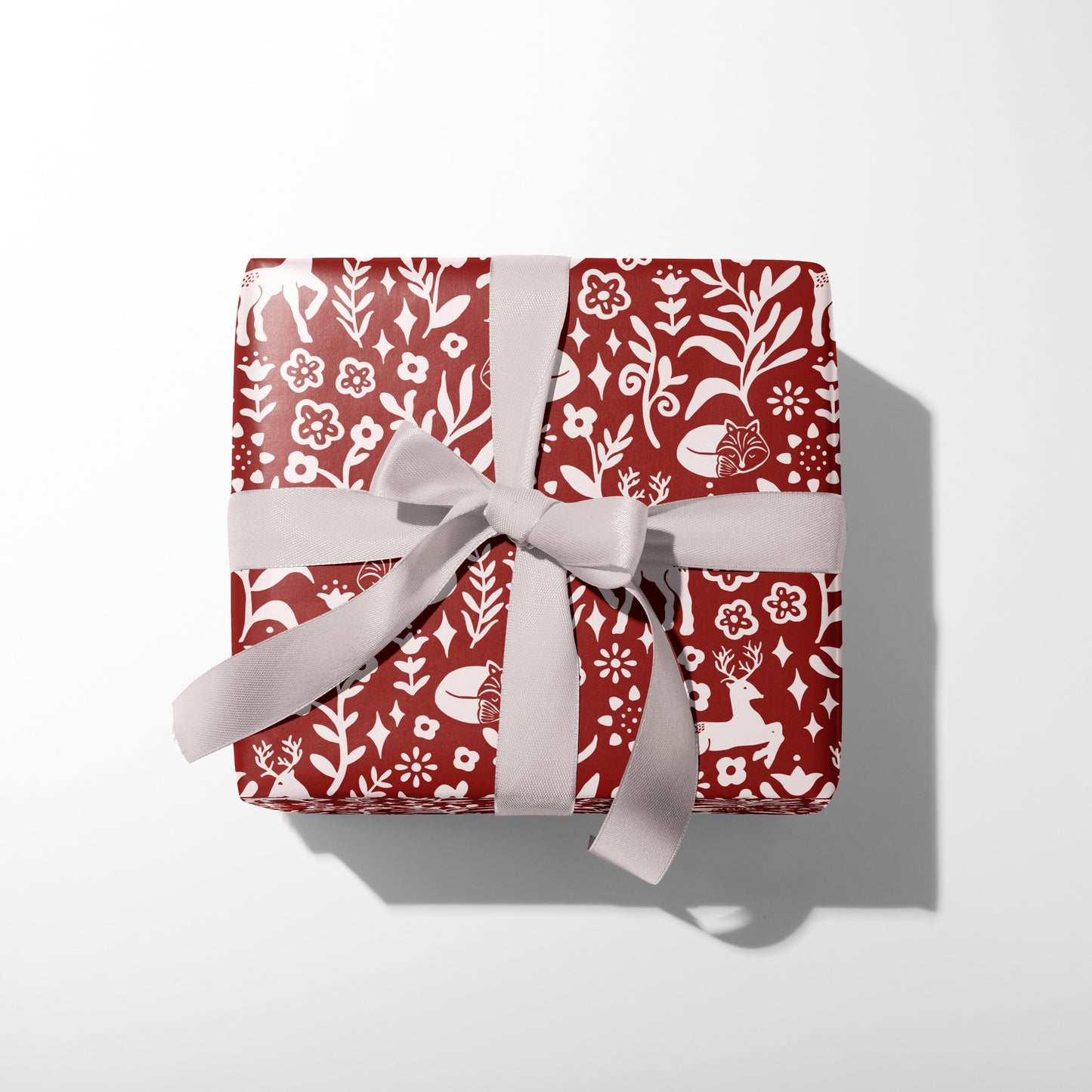 Red Folk Floral Wrapping Paper