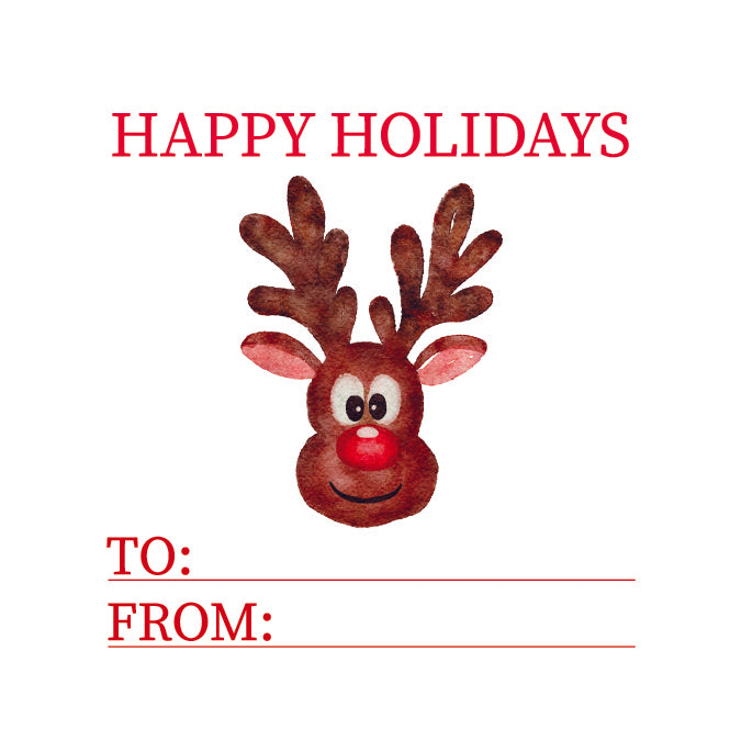 Rudolph Square Happy Holidays "To" and "From" Gift Sticker