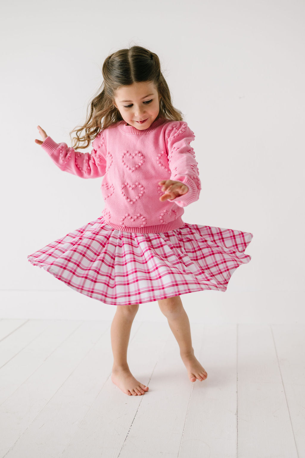 PREORDER Heart Puff Sleeve Cotton Pullover Sweater in Pink