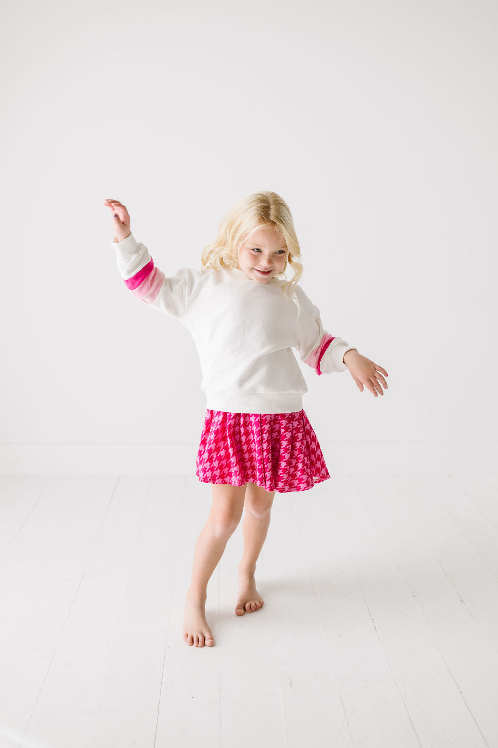 PREORDER Pink Stripe Sleeve Cotton Fleece Pullover