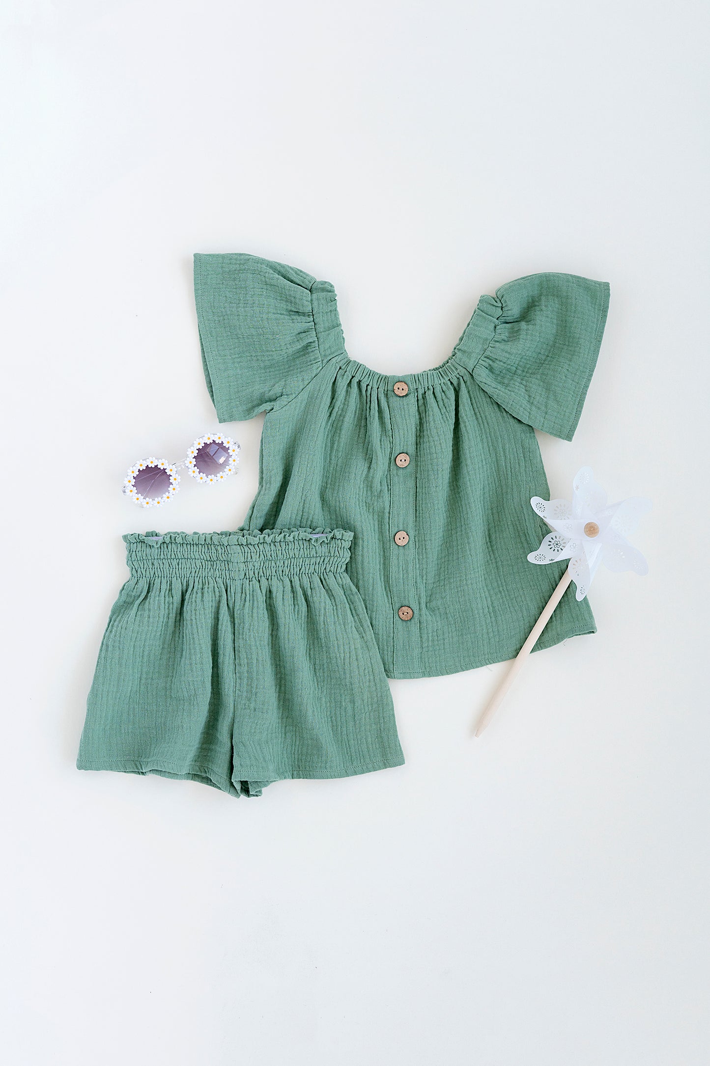 Flutter Sleeve Top and Short Set in Basil