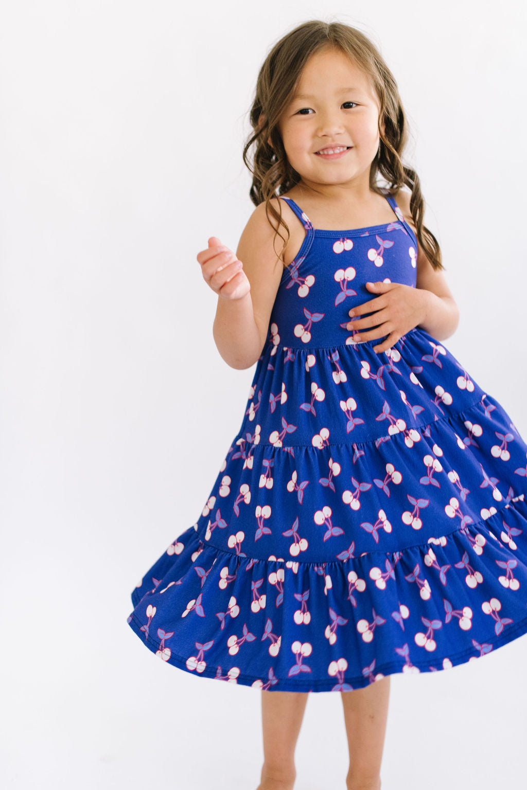 Blue Cherries Three Tier Twirly Dress