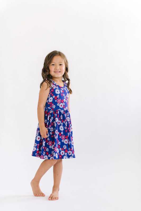 Blue Daisy Floral Racerback Dress