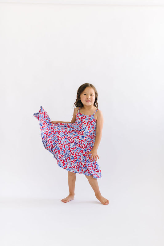 Ophelia Red White and Blue Floral Three Tier Twirly Dress