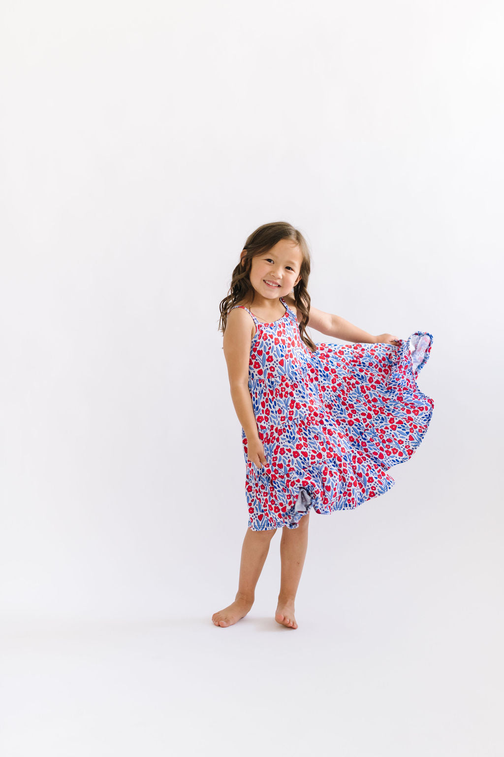 Ophelia Red White and Blue Floral Three Tier Twirly Dress
