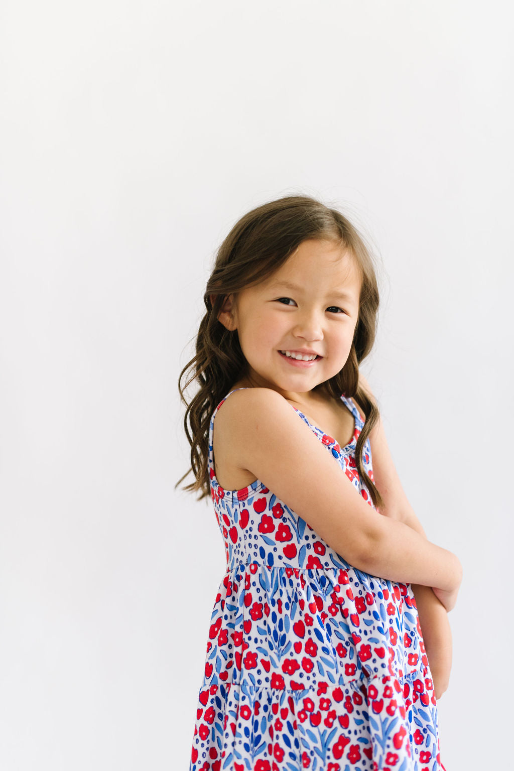 Ophelia Red White and Blue Floral Three Tier Twirly Dress