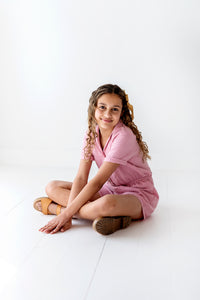Cotton Gauze Short Sleeve Romper in Pink Nectar