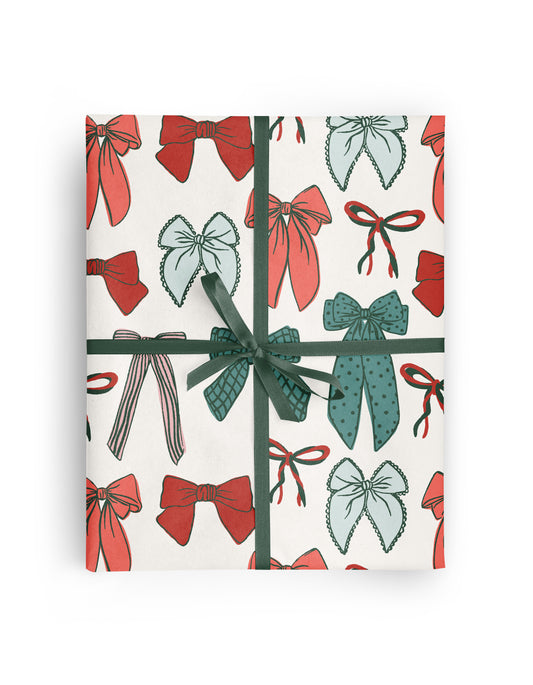 Red and Green Bows Wrapping Paper