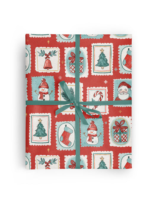 Red Stamps Wrapping Paper