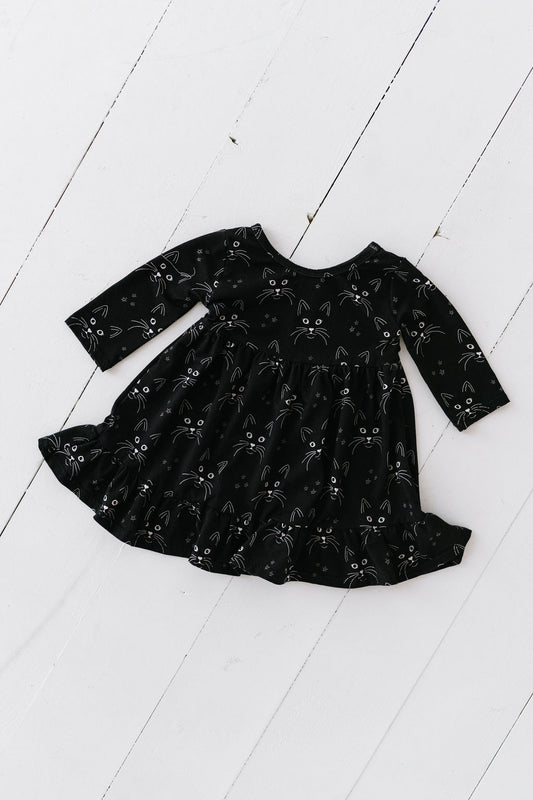 Black Cats Three Quarter Sleeve Ruffle Swing Top