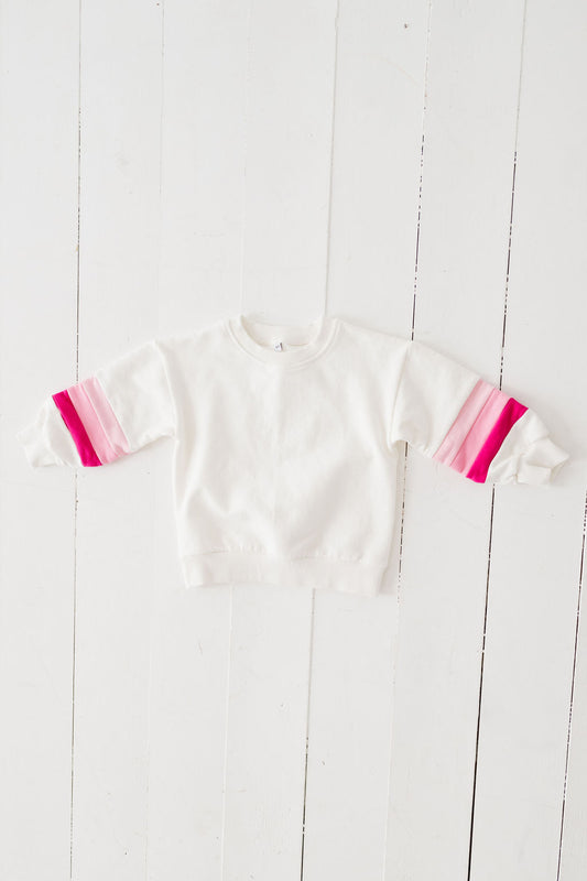 Pink Stripe Sleeve Cotton Fleece Pullover