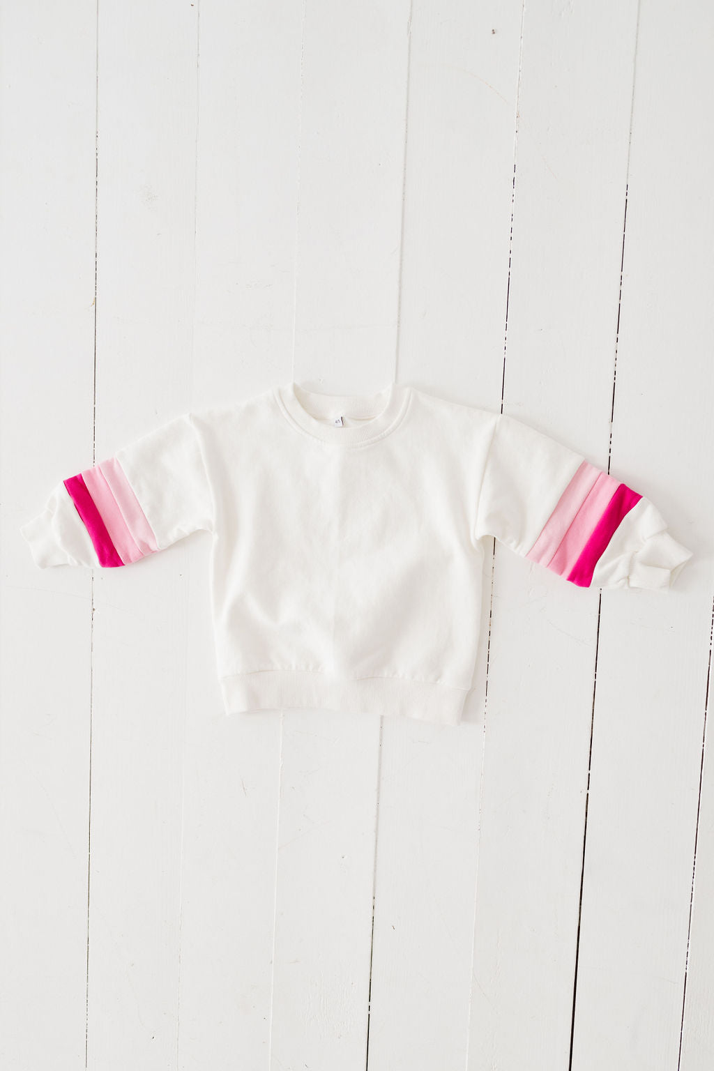 Pink Stripe Sleeve Cotton Fleece Pullover