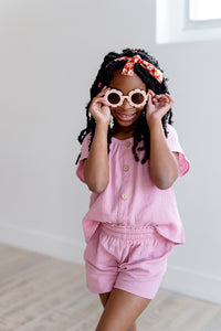 Flutter Sleeve Top and Short Set in Pink Nectar