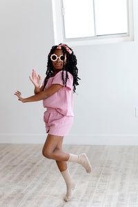 Flutter Sleeve Top and Short Set in Pink Nectar