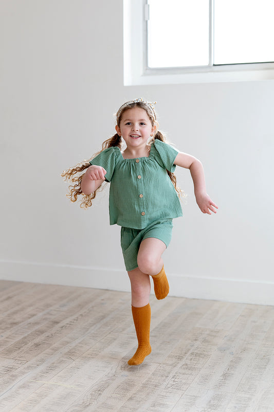 Flutter Sleeve Top and Short Set in Basil