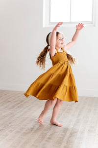Tiered Tie Strap Midi Dress in  Cashew