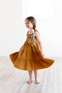 Tiered Tie Strap Midi Dress in  Cashew