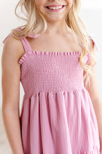 Tiered Tie Strap Midi Dress in Pink Nectar