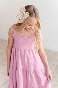 Tiered Tie Strap Midi Dress in Pink Nectar