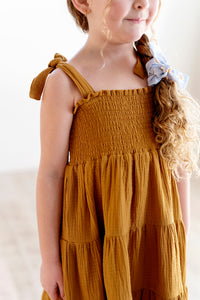 Tiered Tie Strap Midi Dress in  Cashew
