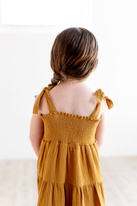 Tiered Tie Strap Midi Dress in  Cashew