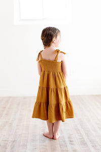Tiered Tie Strap Midi Dress in  Cashew