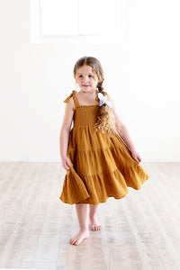 Tiered Tie Strap Midi Dress in  Cashew