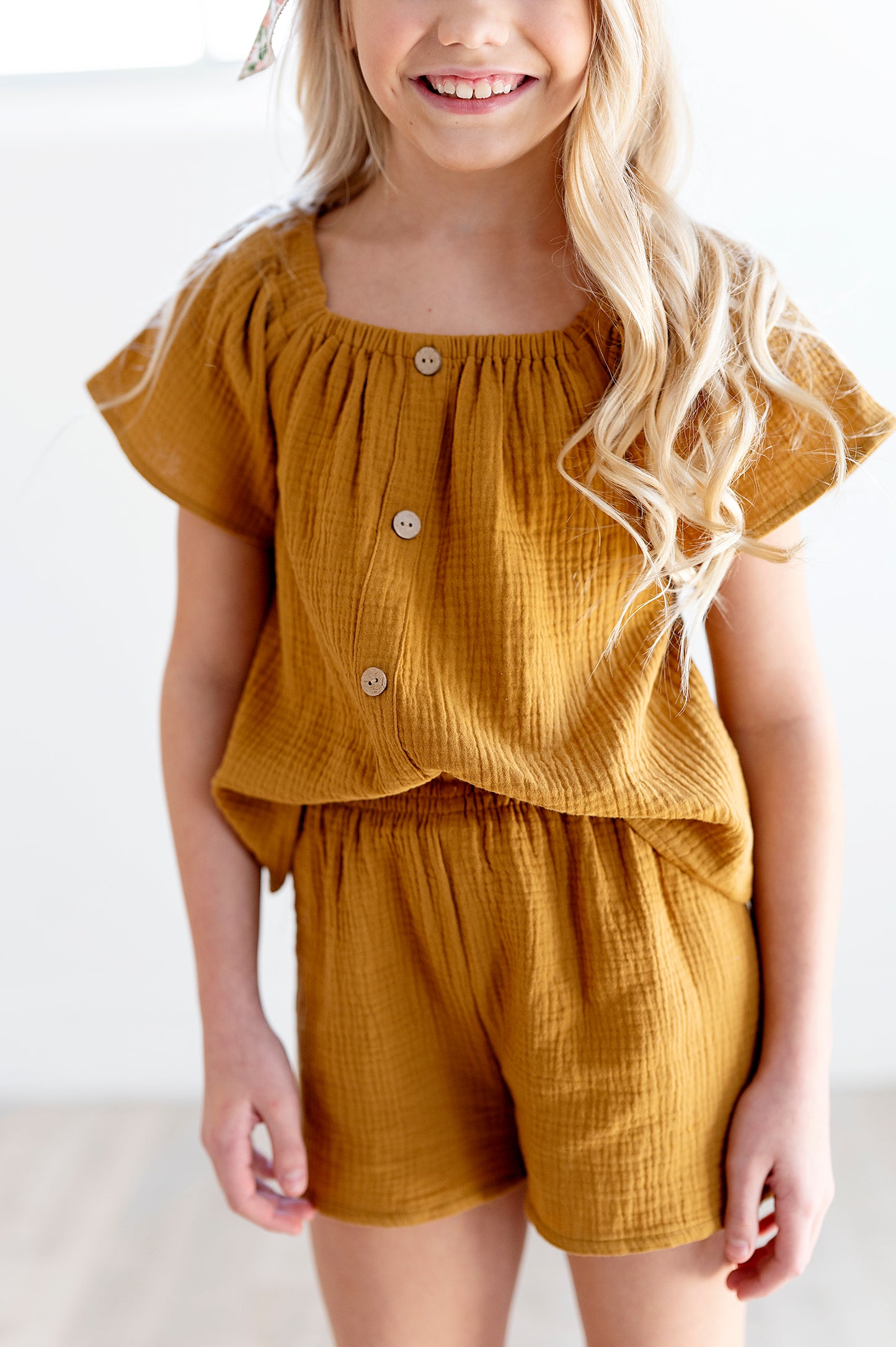 Flutter Sleeve Top and Short Set in Cashew