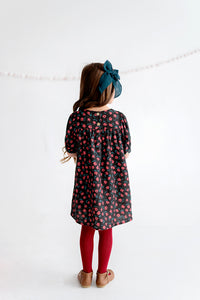 Short Button Sleeve Dress in Black Ditsy Floral