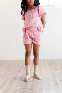 Flutter Sleeve Top and Short Set in Pink Nectar