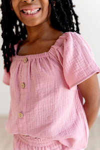 Flutter Sleeve Top and Short Set in Pink Nectar