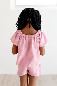 Flutter Sleeve Top and Short Set in Pink Nectar